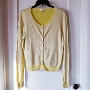 Yellow mesh CABI lightweight sweater cardigan